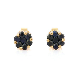 2ct Stud Earrings Round Cut Blue Sapphire Cluster Design 14k Yellow Gold Finish