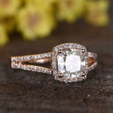 1.8ct Cushion Cut Diamond Engagement Ring Split Shank Halo 14k Rose Gold Finish