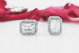 1.6ct Emerald Cut Simulated Diamond Halo Stud Earrings 14k White Gold Plated