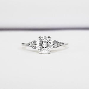 Solitaire with Accents Engagement Ring 0.75ct Round Diamond 14k White Gold Over