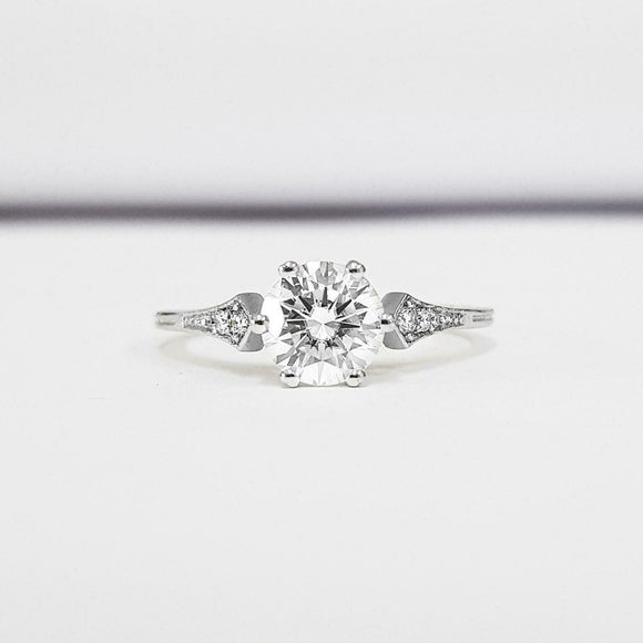 Solitaire with Accents Engagement Ring 0.75ct Round Diamond 14k White Gold Over