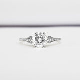 Solitaire with Accents Engagement Ring 0.75ct Round Diamond 14k White Gold Over