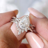 1.8ct Pear Cut Diamond Engagement Ring Curved Bridal Set 14k White Gold Finish