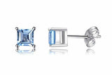 2ct Stud Earrings Princess Cut Blue Topaz Solitaire Design 14k White Gold Finish