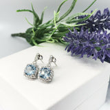 3Ct Cushion Cut Blue Aquamarine Stylish Halo Drop Earrings 14K White Gold Finish