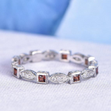 1ct Princess Cut Red Garnet Wedding Band Full Eternity 14k White Gold Finish