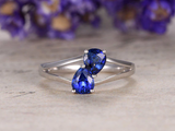 1ct Pear Blue Sapphire Engagement Ring Two Stone Split Shank 14k White Gold Over