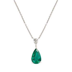 2.5Ct Pear Cut Green Emerald Water Drop Pendant 18K White Gold Finish WITH CHAIN