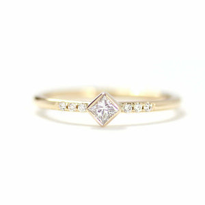 0.6ct Princess Cut VVS1D Diamond Engagement Ring Minimalist 14k Yellow Gold Over