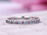 1ct Round Cut Amethyst Alternate Emerald Anniversary Band 14k White Gold Finish