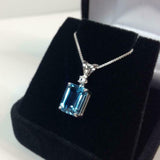 2ct London Blue Topaz Pendant Emerald Solitaire 14k White Gold Finish NO CHAIN