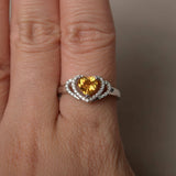 2ct Heart Yellow Citrine Double Heart Shape Engagement Ring 14k WhiteGold Finish