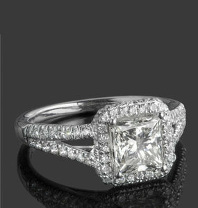 2.12ct Princess Cut Diamond Engagement Ring Split Shank Halo 14k White Gold Over