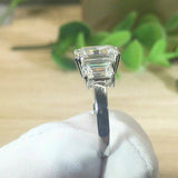 3ct Emerald Cut Diamond Trilogy Solitaire Engagement Ring 14k White Gold Finish