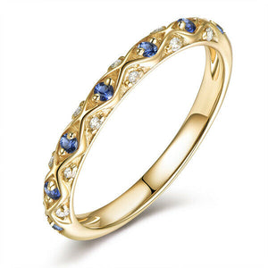 1.5ct Round Blue Tanzanite Wedding Band Vintage Stackable 14k Yellow Gold Finish