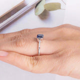 1.5ct Emerald Cut Blue Sapphire Accent with Solitaire Ring 14k White Gold Finish