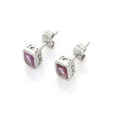 1.4ct Stud Earrings Pink Sapphire Cut Bezel Set Solitaire 14k White Gold Finish