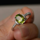 1ct Oval Cut Green Peridot Engagement Ring 14k WhiteGold Finish Accent Solitaire