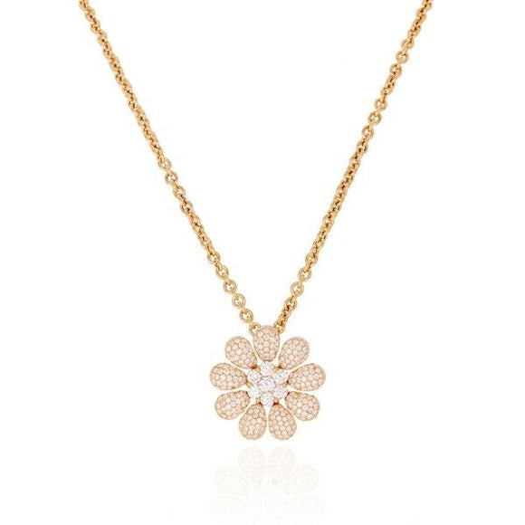 2ct Round Cut VVS1 Diamond Floral Cluster Pendant with Chain 14k RoseGold Finish