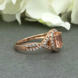 1.9ct Oval Peach Morganite Halo Infinity Engagement Ring 14k Rose Gold Finish