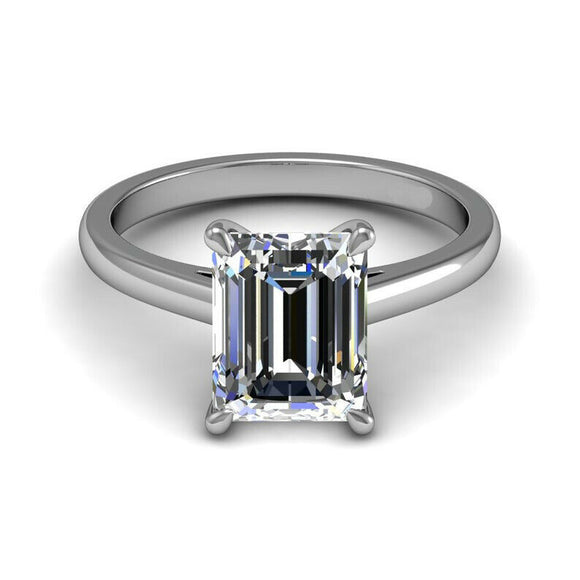 1.5ct Emerald Cut VVS1D Diamond Engagement Ring Solitaire 14k White Gold Finish