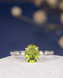 1.5ct Oval Cut Green Peridot Engagement Ring Diamond Accents 14k White Gold Over