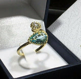 1.4ct Engagement Ring Pear Cut Blue Aquamarine Open Cuff 14k Yellow Gold Finish