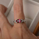 2ct Marquise Cut Pink Ruby Solitaire with Cross Accent Ring 14k WhiteGold Finish