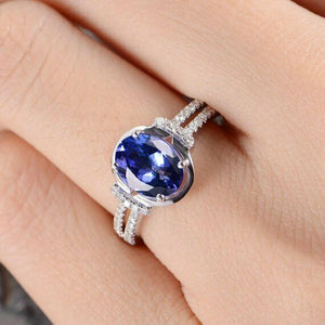 1.2ct Oval Cut Blue Tanzanite Engagement Ring 14k White Gold Finish Split Shank