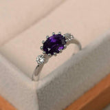 2ct Oval Cut Purple Amethyst Engagement Ring Milgrain Trilogy 14k WhiteGold Over