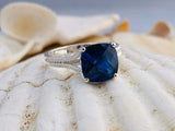 2.1ct Cushion Cut Blue Sapphire Braided Shank Solitaire Ring 18k White Gold Over