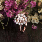 2.5ct Oval Cut Morganite Halo Flower Diamond Engagement Ring 14k Rose Gold Over