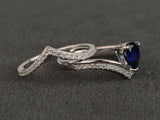 2ct Pear Blue Sapphire Engagement Ring 14k White Gold Finish Teardrop Bridal Set