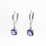 2ct Cushion Simulated Amethyst Solitaire Drop Earrings 14k White Gold Plated