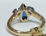 2.6ct Engagement Ring Pear Cut Sapphire Trilogy Tear Drops 14k Yellow Gold Over