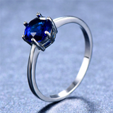 0.6ct Round Cut Blue Sapphire Engagement Ring 18k White Gold Finish Solitaire