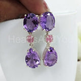 3ct Pear Simulated Amethyst Anniversary Dangle Earrings 14k White Gold Plated