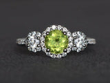 2ct Round Cut Green Peridot Engagement Ring 14k WhiteGold Finish Trilogy Diamond