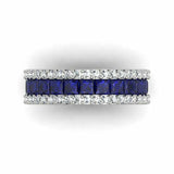 3ct Princess Cut Blue Sapphire Three Row Half Eternity Band 14k White Gold Over