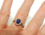 2.5ct Engagement Ring Oval Cut Blue Sapphire Diamond Halo 14k White Gold Finish