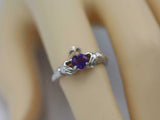 1.1ct Heart Cut Purple Amethyst Claddagh Engagement Ring 14k White Gold Finish