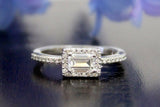 Halo Promise Engagement Ring 1.5ct Emerald Cut Diamond 14k White Gold Finish