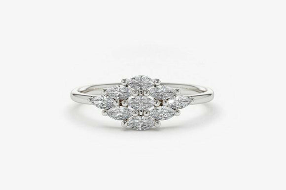 2ct Engagement Ring Marquise Cut Diamond Minimalist Cluster 14k WhiteGold Finish