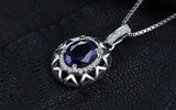 2ct Blue Sapphire Pendant Oval Cut Halo Cocktail 14k White Gold Finish NO CHAIN