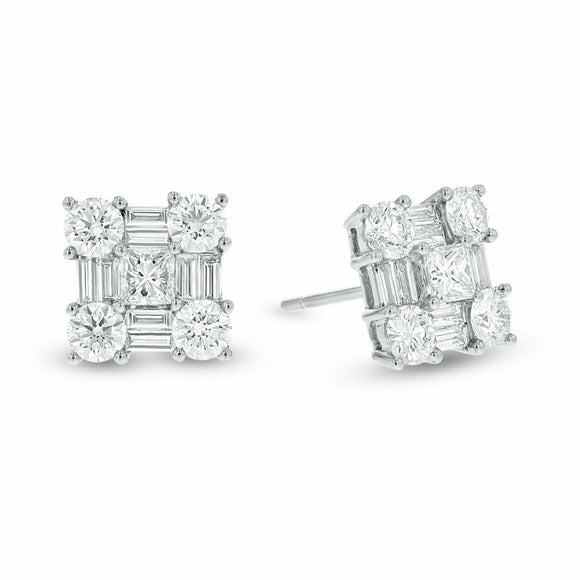 2.9ct Stud Earrings Princess Round Cut Diamond Ice Stylish 14k White Gold Finish