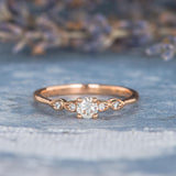 Antique Minimalist Engagement Ring 1ct Round Cut Diamond 14k Rose Gold Finish