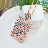 4Ct Round Brilliant Cut Diamond Rectangle Pendant 14K Rose Gold Finish NO CHAIN