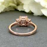 Three Stone Solitaire Engagement Ring 2ct Emerald Cut Diamond 14k Rose Gold Over