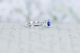 1ct Round Blue Sapphire Engagement Ring Leaf Marquise Accent 14k White Gold Over