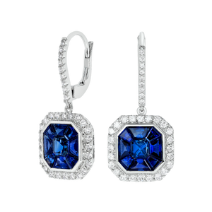 6Ct Asscher Cut Blue Sapphire Diamond Party Drop Earrings 14K White Gold Finish